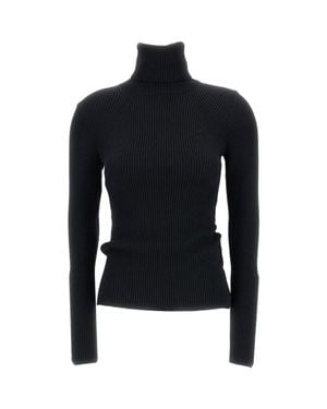 Junya Watanabe Stretch Wool High-Neck Sweater With Unique Back Slit - Blue