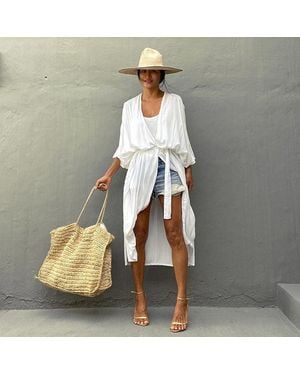 TRUEDAMES Open-Front Beach Bikini Cardigan Vacation Swimsuit Cover-Up, Sun Protection Outerwear - Natural