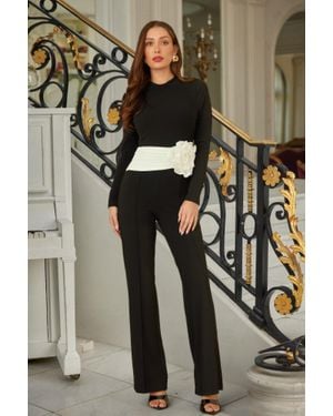 TRUEDAMES Wide Waistband With Rose Jumpsuit - Multicolor