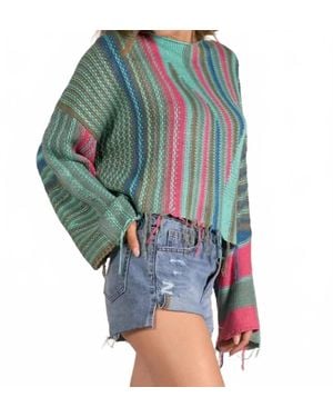Elan Boho Cropped Sweater - Blue