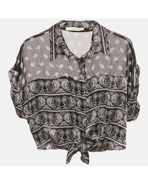 Balmain Paisley Print Silk Tie Knot Crop Top - Gray