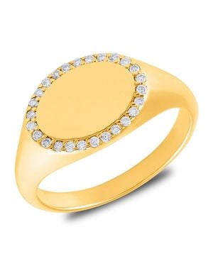 MAX + STONE 18K Plated Oval Vermeil Lab Grown Diamond Signet Ring - Metallic