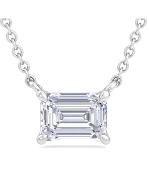 SuperJeweler Emerald Cut Lab Grown Diamond Pendant Necklace - Blue