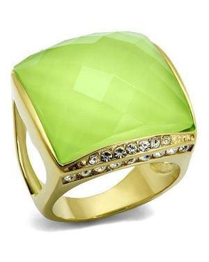Fashnzfab Ip(Ion Plating) Stainless Steel Ring With Synthetic Synthetic Stone - Green