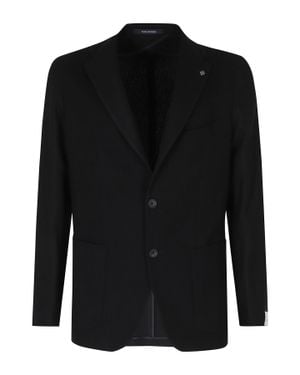 Tagliatore Single-Breasted Embellishment Wool-Blend Blazer - Black