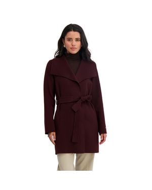 Tahari Double-faced Luxury Soft Wool Blend Peacoat- Wrap Wool Coat With Removable Belt - Red