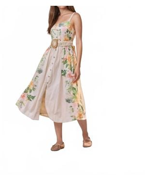 Moon River Floral Print Belt Detail Sleeveless Midi Dress - Natural