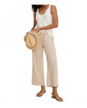 NIC+ZOE Eliot Wide Leg Rumba Linen Belted Crop Pants - Natural