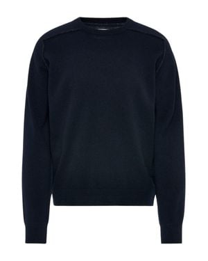 Maison Margiela Minimalist Crew Neck Wool Sweater - Blue