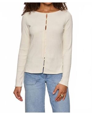 Sanctuary Button Front Ribbed Top - White