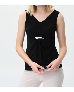 Joseph Ribkoff V-Neck Top With Hardware Detail - Black