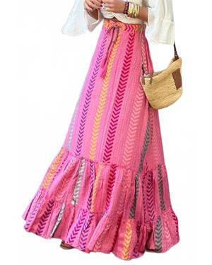 Pretty Bash Chevron Tasseled Ruffle Maxi Skirt - Pink