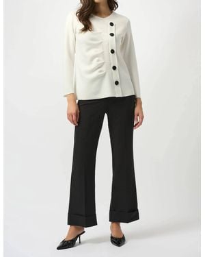 Joseph Ribkoff Pleated Button Front Long Sleeve Top - White