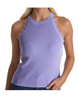 Q2 Game Day Scallop Trim Ribbed High Neck Tank Top - Purple