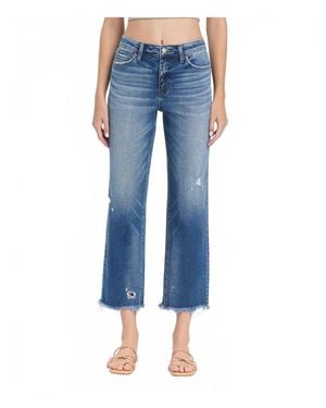 Flying Monkey High Rise Frayed Hem Straight Jeans - Blue