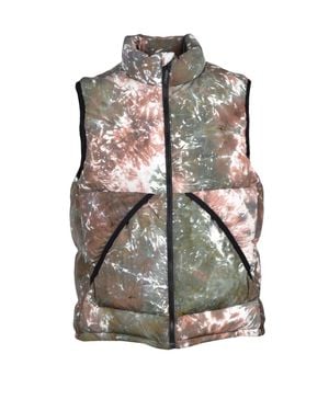 Gramicci High-Collar Down Vest With Unique Tie-Dye Pattern - Gray
