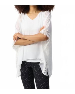 Joseph Ribkoff V-Neck Lace Trim Poncho Top - White