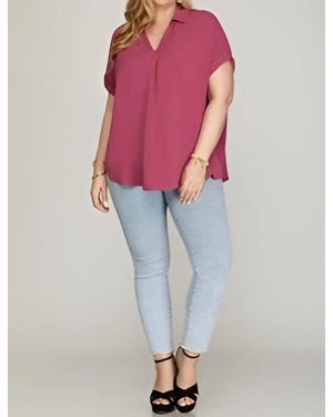 She + Sky Konnie Drop Shoulder Woven Top - Pink