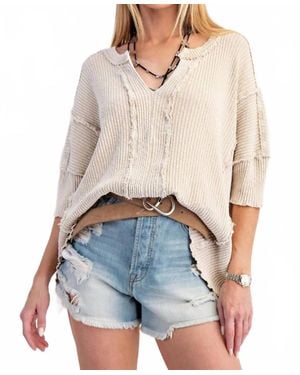 Easel Textured Rib Knit Mineral Washed Top - White