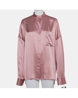 Haider Ackermann Silk Satin Stand Collar Drop Shoulder Detail Dali Shirt - Pink