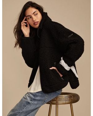 Lucky Brand Faux Shearling Zip Up Jacket - Black