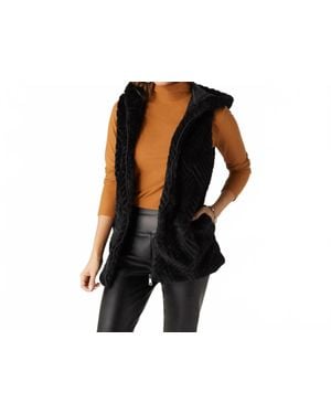 Coco + Carmen Lyric Faux Fur Hooded Vest - Black
