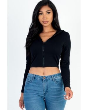 TRUEDAMES French Terry Crop Zip Up Hoodie - Blue