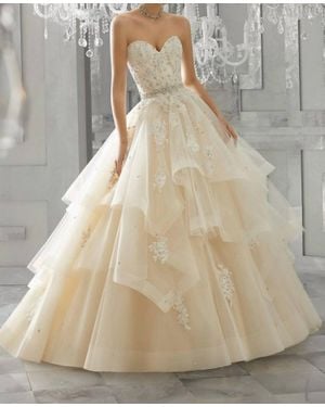 Mori Lee Moira Diamante Beaded Gown - Natural