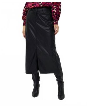 EsQualo Long Vegan Leather Skirt With Slit - Black