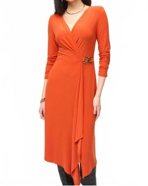 Joseph Ribkoff Fit & Flare Midi Wrap Dress - Orange