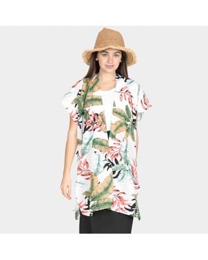 TRUEDAMES Tropical Leaf Patterned Lace Cover Up Kimono Poncho - Green