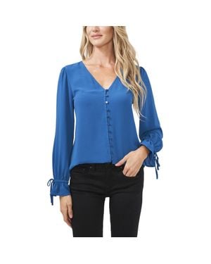 Cece Crepe Tie Cuffs Blouse - Blue