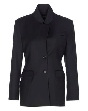 Pinko Structured Wool And Polyester Jacket With High Collar - Blue