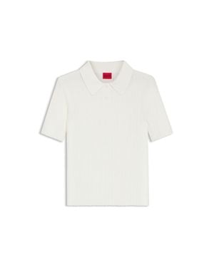HUGO Slim-Fit Ribbed Sweater With Polo Collar - White