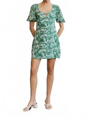 Third Form Marble Balloon Sleeve Mini Dress - Green
