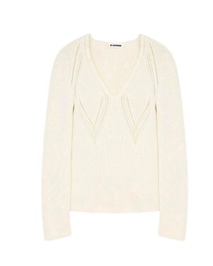 Jil Sander Long Sleeve V-Neck Sweater - Natural