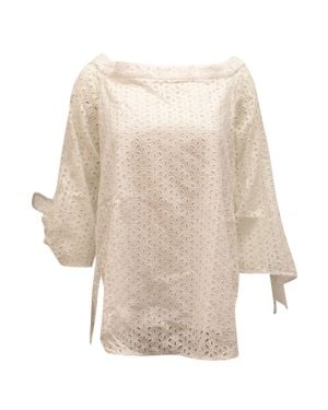 Tibi Off-Shoulder Eyelet Blouse - Natural
