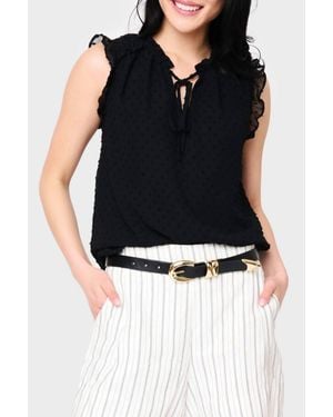 Gibsonlook Ruffle Trimmed V-Neck Blouse - Black