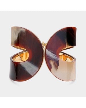 Fashnzfab Glittered Resin Printed Hinged Bangle Bracelet - Brown
