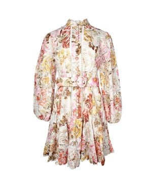Zimmermann Bonita Floral-Print Broderie Anglaise Belted Mini Dress - White