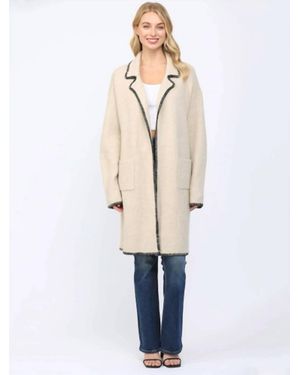 Fate Contrast Whipstitch Notched Collar Open Cardigan - Natural