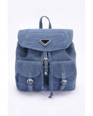 Fashnzfab Denim Double Pocket Front Backpack - Blue