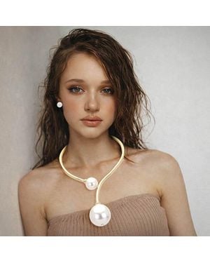 Fashnzfab Chunky Pearl Collar Choker Necklace - Natural