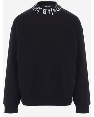 Just Cavalli Cotton Logo Print Sweatshirt Sweatshirts - Blue