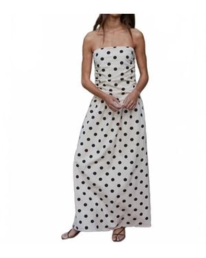 By Together Linen Polka Dot Strapless Tube Midi Dress - Natural
