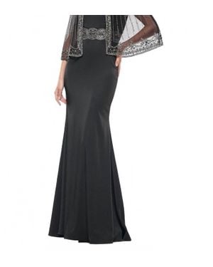 Colors Dress Beaded Mesh Capelet Evening Gown - Black
