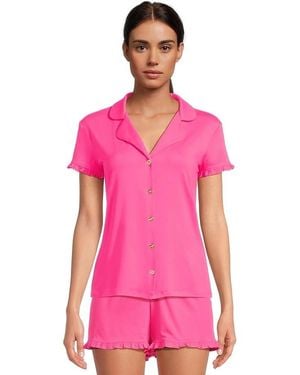 Lilly Pulitzer Valaine Pajama Top Stretch Ruffle Short Sleeve Buu464 - Pink