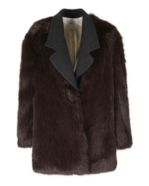 Alysi Choco Super Fur Short Synthetic Fur Coat - Black