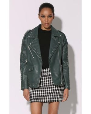 Walter Baker Studded Oversized Leather Moto Jacket - Gray