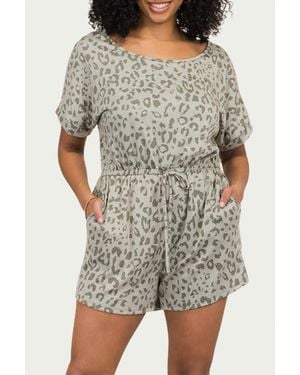 Blue Leopard Leopard Stretch Modal-Blend Romper - Gray
